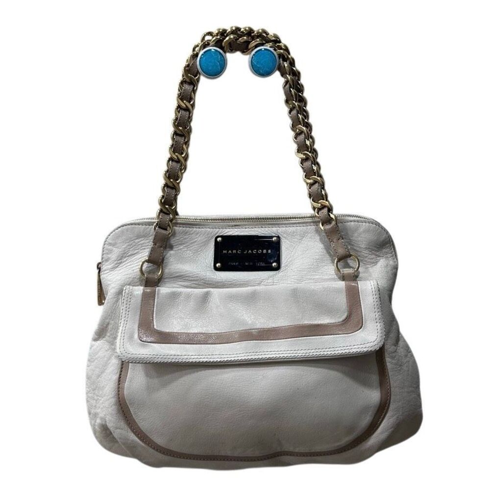 Marc Jacobs Olga Seventies Satchel Bag Women's Ivory Tan Leather Chain Strap